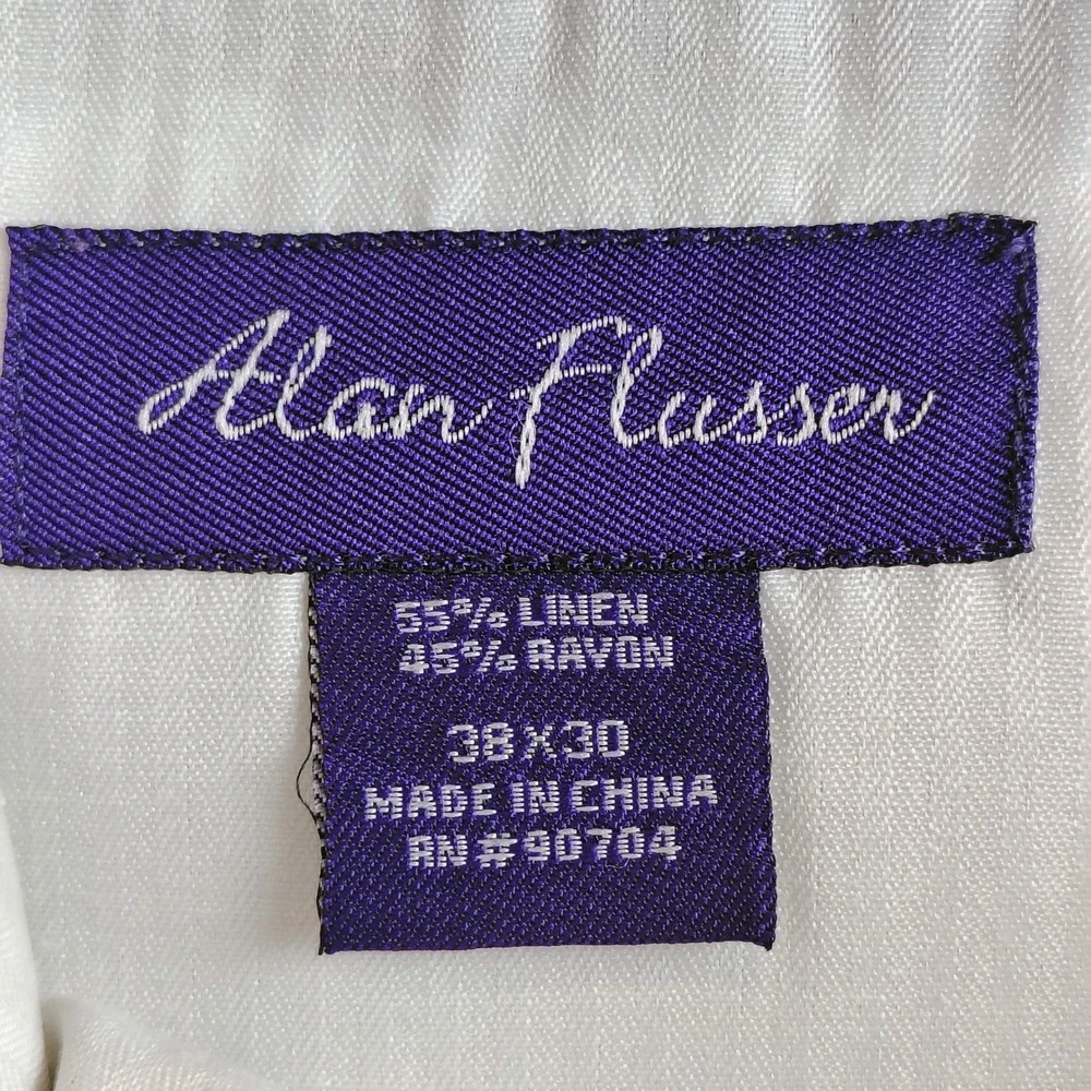Alan Flusser Mens Pleated Linen Rayon Blend Trousers Tan Khaki 38x30 Cuffed